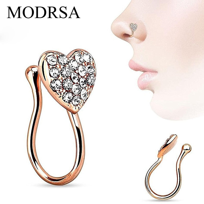 Heart With Gems Clip On Nose Ring